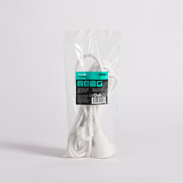 TRADEFORCE - Verlängerungskabel Schukostecker rechtwinklig PVC IP20 5m Weiß 3G1,5 H05VV-F