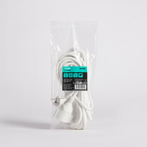 TRADEFORCE - Verlängerungskabel Schukostecker rechtwinklig PVC IP20 10m Weiß 3G1,5 H05VV-F