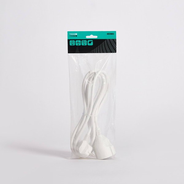 TRADEFORCE - Verlängerungskabel Schukostecker rechtwinklig PVC IP20 3m Weiß 3G1,5 H05VV-F