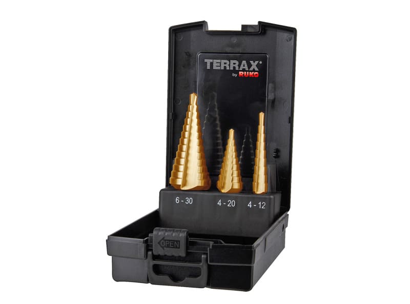 RUKO - Stufenbohrersatz HSSTiN Terrax gerade Nut in Rose Box 3-teilig