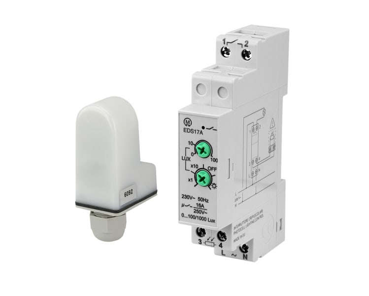 PERRY - Elektronischer Daemmerungsschalter 0-1000 Lux 1 TE mit separatem Lichtfaenger