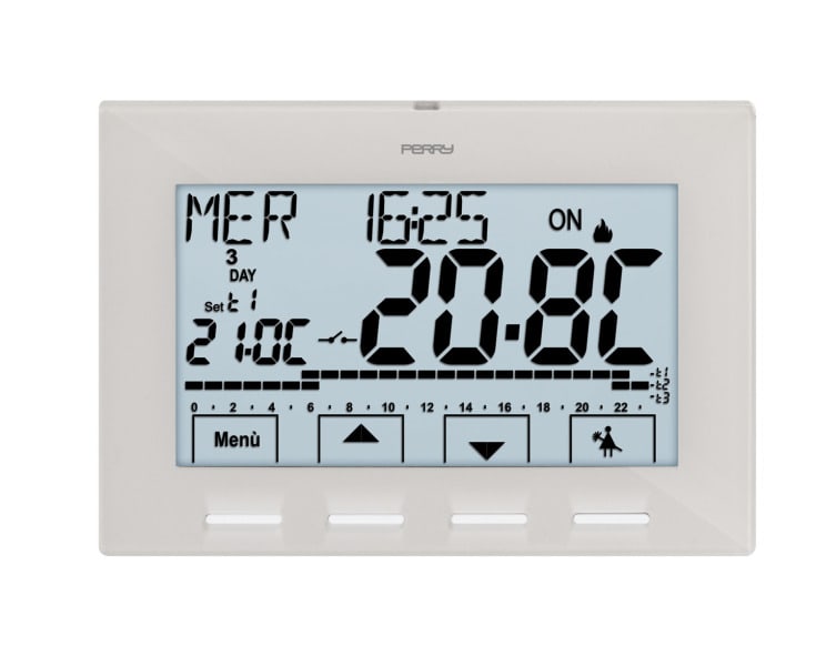 PERRY - Menuegefuehrte digitale Wochen-Raumthermostatuhr Serie NEXT 3V Farbe weiss - 230V