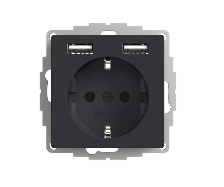 EMZ - 2USB Schutzkontakt-Steckdose inCharge Pro 55, 2,4 A, 12W, anthrazit matt