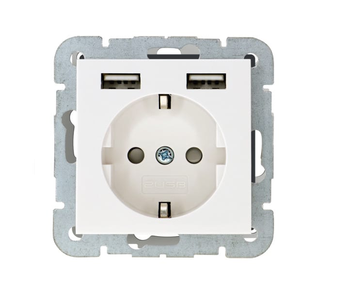 EMZ - 2USB Schutzkontakt-Steckdose inCharge Pro 55, 2,4 A, 12W, reinweiß glänzend
