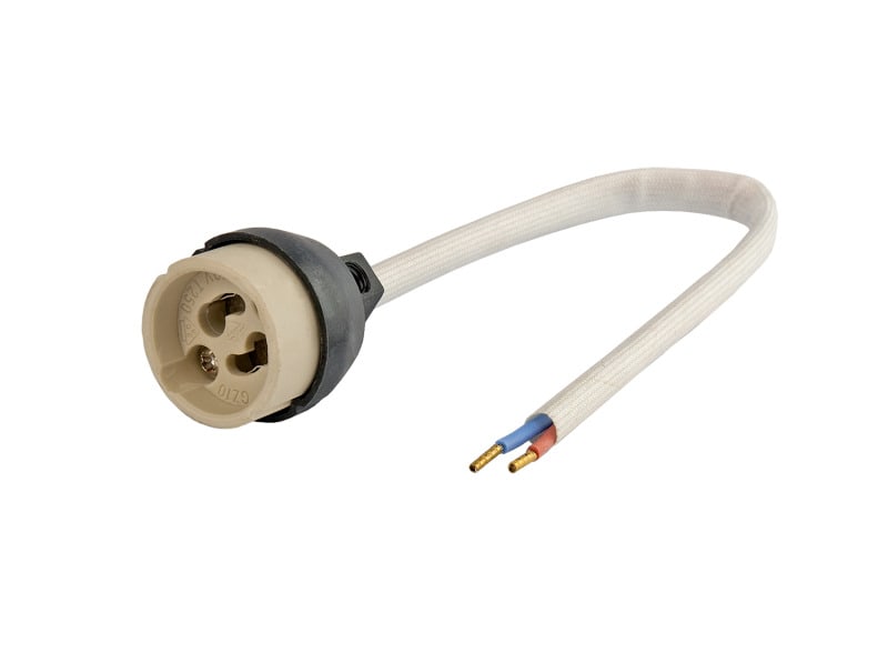 SCHAUM - HV-Halogenfassung GZ10/GU10, 230V, doppelt isolierter Anschlussl. 1x0.75qmm, L: ca.200mm