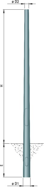 ALBERT - Stahlmast Typ Nr. 0048, 5000 mm, Zopf 76 - konisch, mit Erdstück, feuerverzinkt