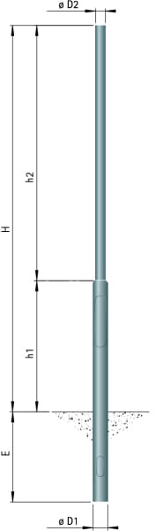 ALBERT - Stahlmast Typ Nr. 0066, 4000 mm, Zopf 76 - zyl. abgesetzt, mit Erdstück, feuerve