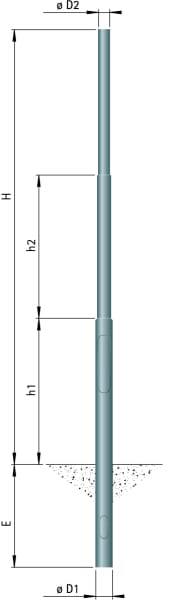 ALBERT - Stahlmast Typ Nr. 0069, 6000 mm, Zopf 76 - zyl. abgesetzt, mit Erdstück, feuerve