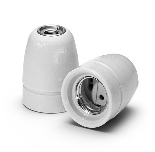 HOUBEN - Fassung,E27,Porzellan,weiß M10x1 Nippelgewinde,250V/4A/T240 mit Erdschraube