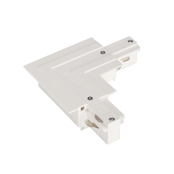 SLV - EUTRAC L-Verbinder mit Einspeisemöglichkeit, für 3-Phasen Einbauschiene, verkehrsweiss, Erde aussen