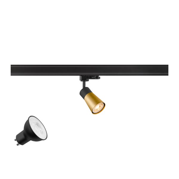 SLV - PURI 2.0 LAMP SET, Cone, 3~ Spot, INKL. PAR16 GU10, 2700 K, GU10, 1 x 6 W, PHASE, 38°, schwarz / goldfarben