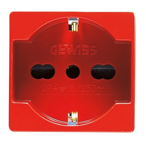 GEWISS - System Steckdose dual 2M 2P+PE 16A P30-17 Italienisch/Deutscher Standard Rot