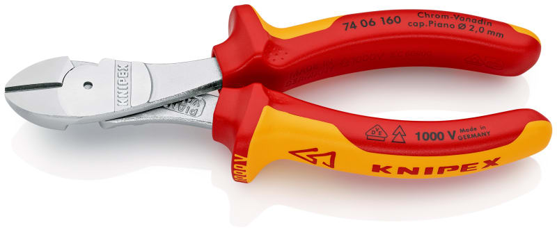KNIPEX - VDE-Kraftseitenschneider verchromt 160 mm, 2-K