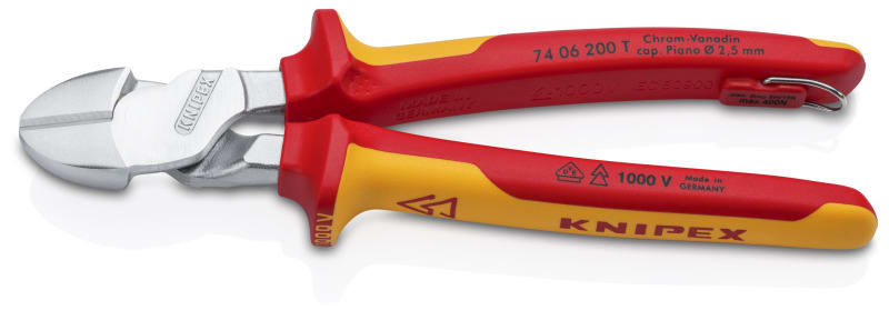 KNIPEX - VDE-Kraftseitenschneider verchromt 200 mm, 2-K, mit Öse, SB