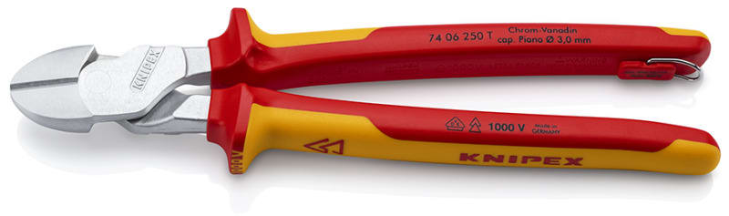 KNIPEX - VDE-Kraftseitenschneider verchromt 250 mm, 2-K, mit Öse, SB