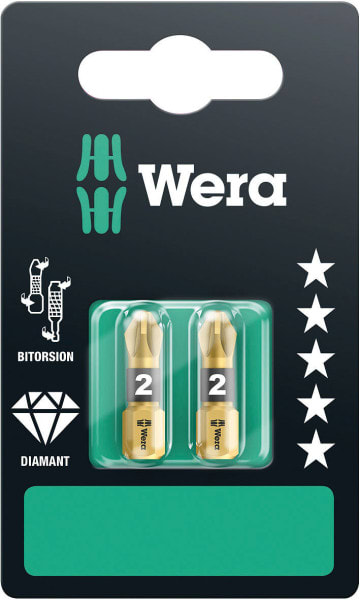 WERA - Pozidriv-Bit, 855/1 BDC SB Bits, PZ 2 x 25 mm, 2-teilig