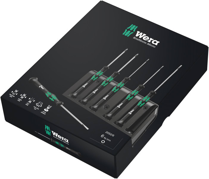 WERA - 2052/6 Elektroniker-Schraubendrehersatz + Rack, 6-teilig