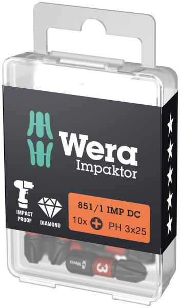 WERA - 851/1 IMP DC Impaktor Bits, PH 3 x 25 mm