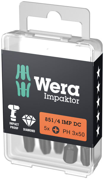 WERA - 851/4 IMP DC Impaktor Bits, PH 3 x 50 mm