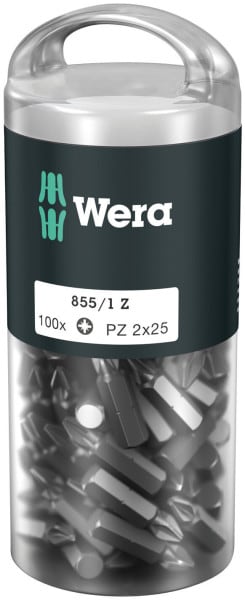 WERA - Pozidriv-Bit, 855/1 Z DIY 100 Bits, PZ 2 x 25 mm, 100-teilig