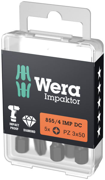 WERA - 855/4 IMP DC Impaktor Bits, PZ 3 x 50 mm
