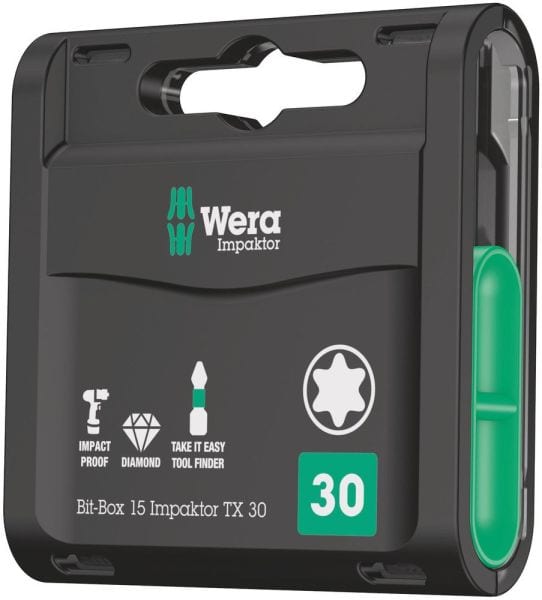WERA - TORX-Bits, Bit-Box 15 Impaktor TX, TX 30 x 25 mm, 15-teilig