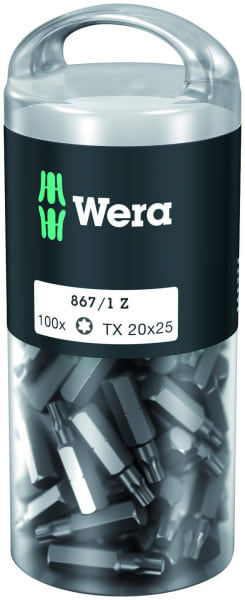 WERA - TORX-Bit, 867/1 TORX® DIY 100, TX 20 x 25 mm, 100-teilig