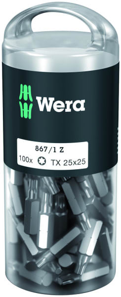 WERA - TORX-Bit, 867/1 TORX® DIY 100, TX 25 x 25 mm, 100-teilig