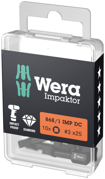 WERA - 868/1 IMP DC Impaktor Innenvierkant Bits, # 3 x 25 mm