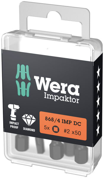 WERA - 868/4 IMP DC Impaktor Innenvierkant Bits, # 2 x 50 mm