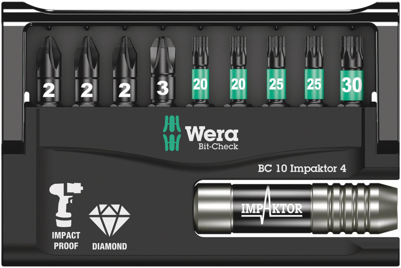 WERA - Bit-Sortiment, Bit-Check 10 Impaktor 4, 10-teilig