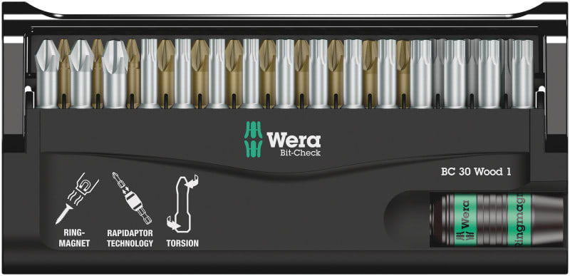 WERA - Bit-Sortiment, Bit-Check 30 Wood 1, 30-teilig