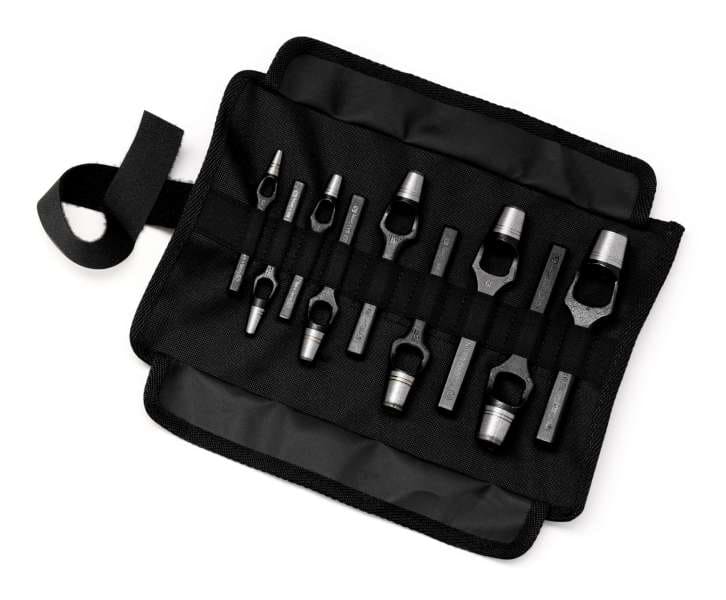 RENNSTEIG - Henkellocheisensatz 9-teilig schwarz tauchlakiert, Set in Tasche
