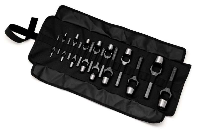 RENNSTEIG - Henkellocheisensatz 15-teilig schwarz tauchlakiert, Set in Tasche