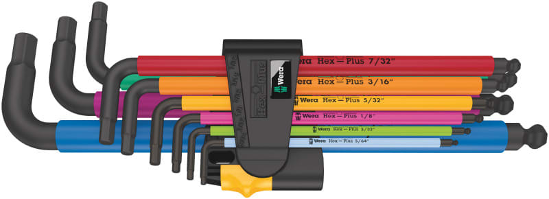 WERA - 950/9 Hex-Plus Multicolour Imperial 2 Winkelschlüsselsatz, zöllig, BlackLaser, 9-teilig