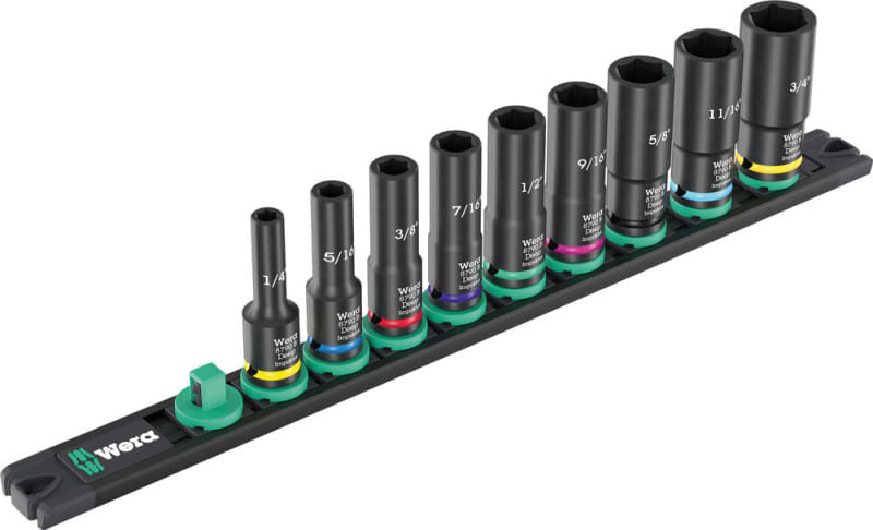 WERA - 9661 Nuss-Magnetleiste B Impaktor Deep Imperial 1 Steckschlüsseleinsatz Satz, 3/8''-Antrieb