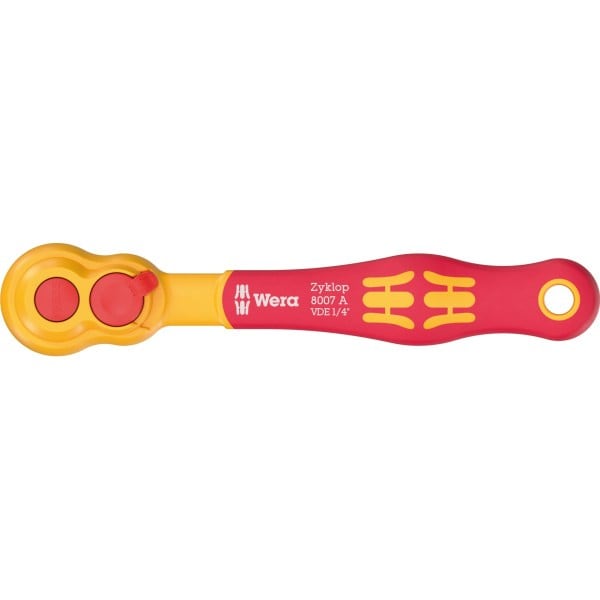 WERA - 8007 A VDE Zyklop Knarre, isoliert, mit Umschalthebel, mit 1/4''-Antrieb, 1/4'' x