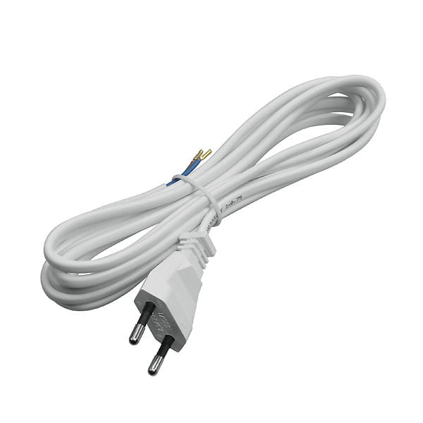 INDEXA - Netzkabel mit Eurostecker, 2x 0,75 mit offenem Ende, 2,9m weiß