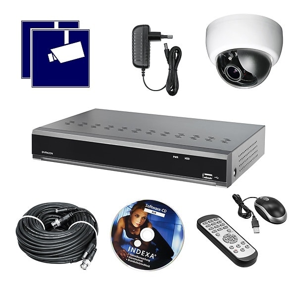 INDEXA - Videoüberwachungsanlage Full HD DVR-Set 4-Kanal+ 1x Vario-Innenkamera 1080p AHD