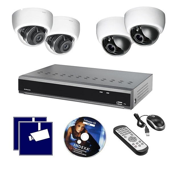 INDEXA - Videoüberwachungsanlage Full-HD DVR-Set 4-Kanal + 4x Innenkameras 1080p AHD