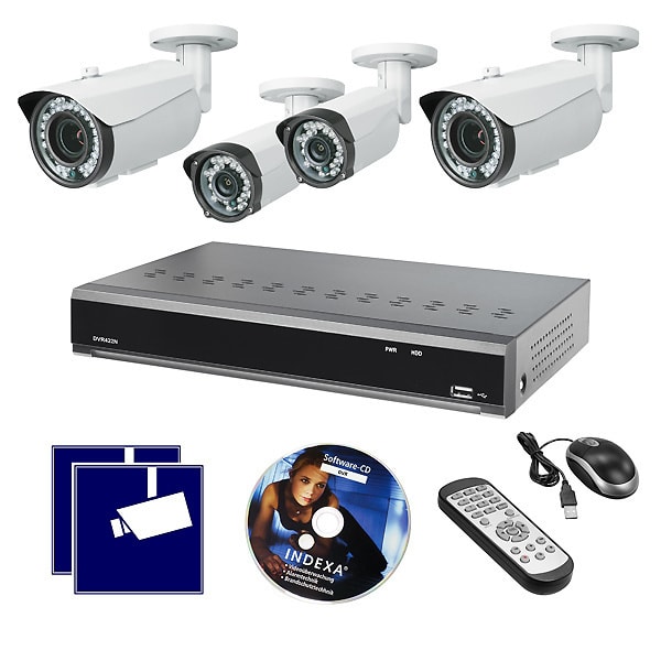 INDEXA - Videoüberwachungsanlage  DVR 2TB-Set 4-Kanal + 4x Außenkameras 2MP AHD