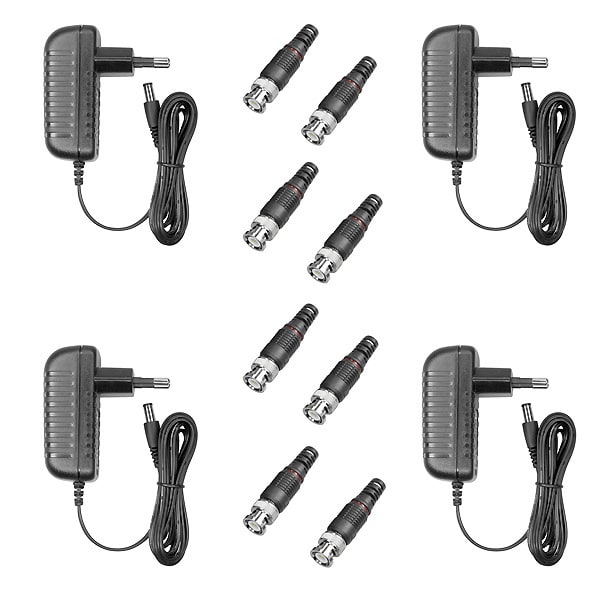 INDEXA - Video-Anschlusspaket für 4 Kameras 4x Netzgerät 12V, 8x BNC für RG59