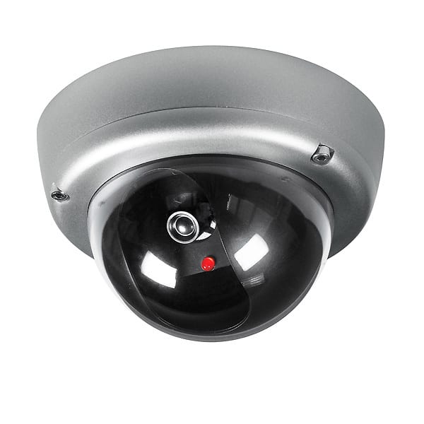 INDEXA - Kuppel-Kamera-Attrappe, Anti-Vandalismus, Dome, LED-Blinklicht, Warnaufkleber