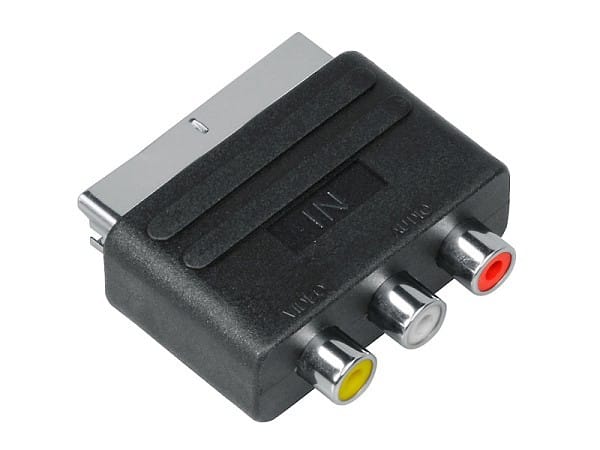 INDEXA - Adapter Cinch-Kupplung auf Scart-Stecker: Eing: 1x Video+ 1x Audio, Ausg: SCART
