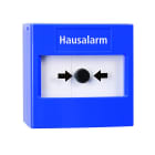 INDEXA - Druckknopfmelder, im blauen AP/UP-Gehäuse, Aufschrift >Hausalarm<, rückstellbar