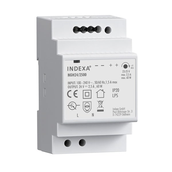 INDEXA - Hutschienen-Netzgerät 60W 24V DC / 2.5A Schaltnetzteil für DIN-Schiene TS35