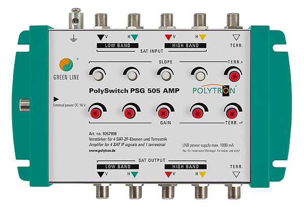 POLYTRON - Linienverstärker 5Eing. 5Ausg. Sat: 15-23dB Terr:15dB Netzt.