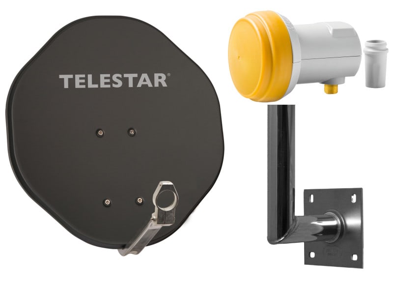 TELESTAR - Sat-Spiegel 45cm Alu + LNB Single+Masthalter+Wandhalt. grau