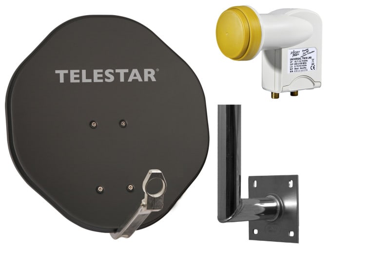 TELESTAR - Sat-Spiegel 45cm Alu + LNB Twin+Masthalter+Wandhalt. grau