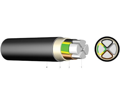 KABEL-LEITUNGEN - PVC-isolierte Starkstromkabel mit Aluminiumleiter und PE-Außenmantel E-AY2Y 5X120 RM SW Fca